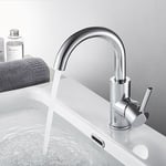 Robinet de Lavabo Auralum U-forme Mitigeur Eau Froide et Chaude en Laiton Rotation à 360° Robinet de Vasque à Poser pour Salle de Bains, Chromé