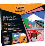 BIC Intensity Kit de Papeterie thème Japonais avec Feutres à Pointe Fine, Feutres à Double Pointe, Rouleau Adhésif, Notes Adhésives, Carnet - Couleurs assorties, Set de 25 pièces