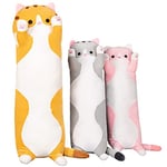 shownicer Oreiller Peluche, Mignon Chat Long, Jouet Doux Anime, Coussin Poupée, Animaux Peluche, Coussin Câlin Traversin Oreiller de Canapé Lit, Cadeau pour Enfants Filles Garçons (Brun, 110CM)