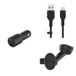 Belkin Premuim Car Bundle(42W Dual Port Fast Car Charger & USB-C to USB-A 1m charging cable & Universal Mount)