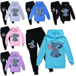 Lilo Stitch Träningsdräkt 2st Hooded Top Huvtröja Byxor Outfit Set Sportkläder för barn Purple 150cm