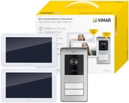 VIMAR K42916 Kit portier-vidéo en saillie contenant: 2 portiers-vidéo à écran tactile LCD 7" mains libres, 1 platine audio-vidéo avec lecteur RFID 2 boutons, 2 alimentation standards EU, EK, US et AU