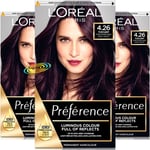 3x Loreal Preference Tuscany 4.26 Pure Burgundy Violet Permanent Hair Colour Dye