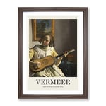 Girl Playing Instrument By Johannes Vermeer Exhibition Museum Painting Framed Wall Art Print, Ready to Hang Picture for Living Room Bedroom Home Office Décor, Walnut A2 (64 x 46 cm)