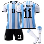 Qatar fotbolls-VM 2022 Argentina Hem Di Maria #11 tröja fotboll herr T-shirts Set Barn Ungdomar Kids 28(150-160cm)