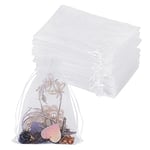 YQL Organza Bags White, 100pcs 10X15cm Mesh Wedding Favour Gift Bags with Drawstring for Jewelry Makeup Candy Baby Shower Valentine Party Christmas Festival Packing