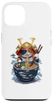 Coque pour iPhone 13 Chat Samouraï mangeant des ramen Anime