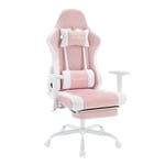 WOLTU Chaise Gaming Massante, Fauteuil Gaming, avec Coussin Lombaire Massant, Siège Large à Ressorts, Chaise Ergonomique avec Appui-tête, Repose-Pieds, Charge 150kg, Tissu Maille, Rose+Blanc, GS14rsw