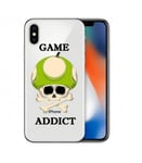 Coque Iphone XR game over addict tete de mort vert skull geek retro transparente