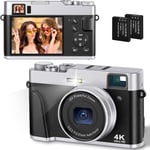 Appareil Photo Numérique 4K 48Mp Autofocus Carte 32G Viseur Optique Appareil Photo Compact Zoom 16X Facile À Utiliser Flash Stabilisation Image Leger 2 Batteries Débutant Noir