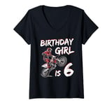 Womens Motocross 6th Birthday Girl 6 Year Old Dirt Bike V-Neck T-Shirt