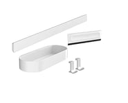 hansgrohe WallStoris - Ensemble d'accessoires pour la douche sans percage 4 pièces, Barre murale, Étagère salle de bain, Raclette douche, Crochet, Accessoire salle de bain, Blanc mat, 27967700