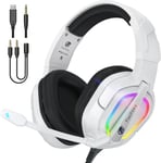 ¿2024 Nouveau¿FC-200 Casque de Jeu Pliable pour PS4/PS5/PC/Xbox/Nintendo Switch, Casque PS5 avec Micro ENC, Casque de Jeu 3,5 mm avec lumière RGB - RGB Blanc