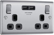 BG Electrical Double Switched Fast Charging Power Socket with Two USB Charging 