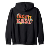 Take It Easy Retro Floral Motif Zip Hoodie