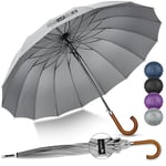 ZOMAKE Parapluie Canne 16 Côtes,55 Pouces Grand Parapluie de Golf,XXL Ombrelle Manche Bois Solide,Umbrella Automatique pour Homme Femme(Gris)