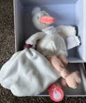 Doudou et Compagnie Cream Stork Rattle Comforter Soft Toy Plush Cute Dummy Clip