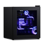 HCK 48L Mini Fridge with Glass Door, Quiet 39dB, Cyberpunk Beer Fridge with Modern LED Lighting, Drinks Fridge Gaming Refrigerators, 0-15°C Precise Control, for Bedrooms, Gaming Room, Parties, Black