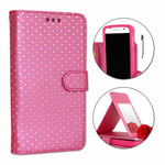 Ph26® Etui Housse Folio Fushia À Pois Dorés Pour Zte Imperial Ii En Éco-Cuir Avec Porte Cartes, Miroir Et Surpiqures Apparentes