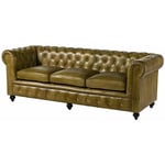 Canapé 3 places en cuir véritable vert chesterfield 303 - vert