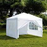 Garden Vida Pop Up Gazebo with Side Panels Marquee Zip Up Party Tent Outdoor Garden Canopy Water-Resistant with Wind Bars Weight Carry Bag, White, 2.5 x 2.5 m