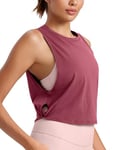 CRZ YOGA Pima Cotton Summer Gym Sleeveless Vest Tops for Women Light Elastic Running Crop Top Loose Crew Neck Yoga Shirt Misty Merlot 14