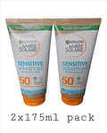 2x Garnier Ambre Solaire Sensitive Advanced SPF 50+ Skin Protection Lotion 175ml