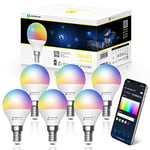 Aigostar Smart Bulb E14, Alexa Smart Bulbs, WiFi Light Bulb 6.5W RGBCW LED Colour Changing Light Bulb Compatible with Amazon Alexa and Google Home, Dimmable, No Hub Required, Energy Saving, 6 Pack