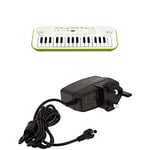 Bundle of Casio SA-50 32 Mini-Keys Keyboard in White and Green + Casio AD-E95100LE Keyboard UK 3 Pin Power Supply AC Adapter