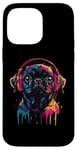 Coque pour iPhone 14 Pro Max Black Pug Lover Pop Art Casque Drôle Carlin Noir