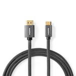 Nedis High Speed ​​HDMI ™ kabel med Ethernet | HDMI™ Stik | HDMI™ Mini-stik | 4K@60Hz | 18 Gbps | 2.00 m | Runde | Bomuld | Antracit / Gun Metal Grå | Cover Window Box