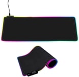 Tapis de souris de jeu RVB, 800 x 300 mm, taille XXL, 14 modes d'éclairage, 7 couleurs LED, étanche, antidérapant, pour clavier, ordinateur, PC, gamer, bureau, noir