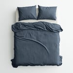 Muslin Super King Duvet Cover and Pillowcase Set Denim Blue Breathable Cotton