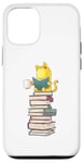 Coque pour iPhone 12/12 Pro Kawaii Cat Reading Book Stack Cute Bookworm T-shirt graphique