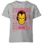 Marvel Iron Man Face Kids' Christmas T-Shirt - Grey - 9-10 ans - Gris