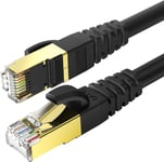 Câble Ethernet Cat 8, Cable Internet avec Connecteurs RJ45 Plaqués Or Réseau Haut Débit de 40 Gigabit/S - 2000 MHz - 3m Noir