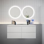 Ensemble meuble double vasque L.120cm 4 tiroirs + lavabo + 2 LED miroirs rond 60cm,blanc,design