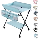 Aqrau Portable Table à Langer Pliable pour Bébé, Table à Langer avec Panier de Rangement à Côté, Hauteur Réglable, Nouveaux-Nés Design Ergonomique,