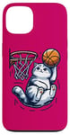 Coque pour iPhone 13 Belle idée cadeau design drôle chat qui fait du basketball