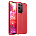 Samsung Galaxy S21 Ultra      Leather Texture Case    Red