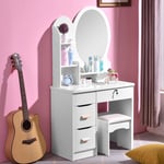 Coiffeuse et table de maquillage pour chambre avec tabouret miroir rond Babette