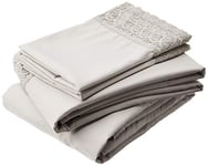 Pacific Coast Textiles 4 PIECE CROCHET LACE MICROFIBER SHEET SET DOVE GRAY QUEEN, Microfibre