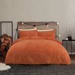 Sleepdown Teddy Fleece Rust Orange Duvet Cover Quilt Bedding Set with Pillowcase Thermal Warm Cosy Super Soft Easy Care Bed Linen - Single (135cm x 200cm), 5056557512188