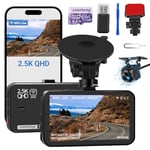 Dash Cam Front and Rear, Dashcam WiFi/APP Control Car Camera Dash Cam W/ 64GB Card, 2.5K Dash Cam Front + 1080P Rear Dash Camera W/Super Night Vision, Loop Recording, G-Sensor, Max Support 256GB