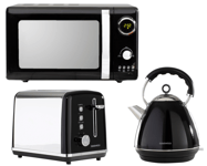 Daewoo Kensington Pyramid Kettle, 2 Slice Toaster & Microwave Matching Set Black