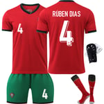 2425 Portugal Jersey Europeiska cuppean cup Barn Fotbollströja Set No.4 RUBEN DIAS With socks+protective gear L