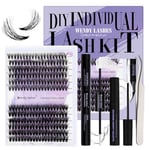 DIY Extension Cils Kit Volume Cluster 3D Effet 40D+50D Faux Cils Individuel 0.07mm D Curl Mix12-16 Cluster Lashes Kit Extensions de Cils avec Cils Applicateur Déménageur de Cils Bond et Seal