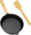 Poêle en fonte de 28 cm BRIZOLL avec manche en bois-Poele ronde avec spatule -Convient pour barbecue à gaz,four,foyer et tous feux dont induction-Poêle à frire à induction.[L409]