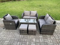 7 Seater PE Rattan Garden Furniture Set Reclining Chair Love Sofa 2 Seater Sofa Set Outdoor Coffee Table