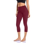 Vobery Gym Leggings,Women'S High Waist Workout Stretch Running Capri Legging Cropped Leggings 3/4 Length Trousers for Yoga Running Training(Wine Red,XL)